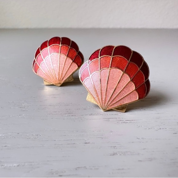 Jewelry - Orange SeaShell Earrings, 1980s Vintage